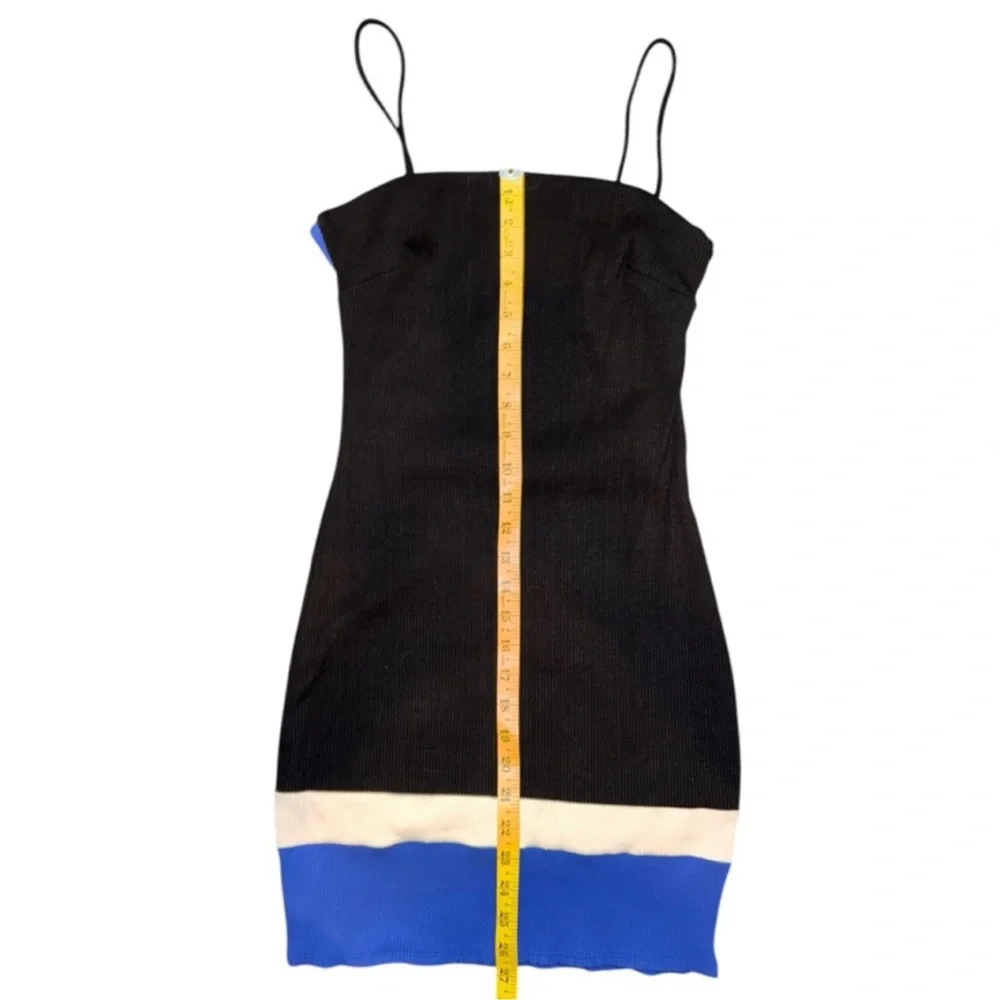 Black Strap Mini Dress with Blue & Cream Hem - Picture 10 of 12